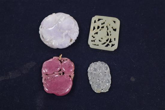 Four Oriental jade and hardstone pendants